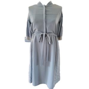 Joli Blue Shimmer Detail Belted 3/4 Length Sleeve Button-Up Midi Dress-XLarge
